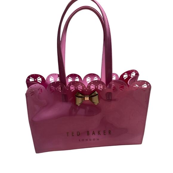 Ted Baker Icon Tote Bag Pink Metallic Bow Detail Coquette Plastic Cut-Out NWT - Picture 2 of 10
